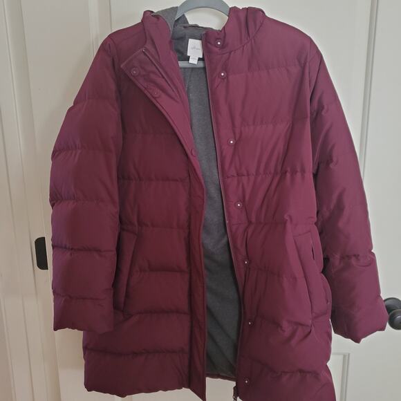 J.Jill Maroon Red Down Puffer Coat Small Hooded Snap Zip Knit Fleece Lined S - Picture 2 of 10